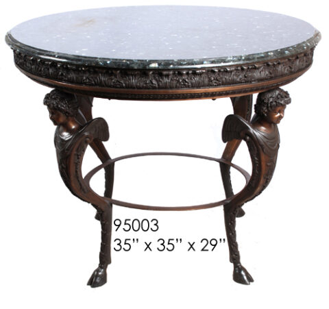 Winged Cherub Round Table Granite Top - Bronze Statues and Fountains